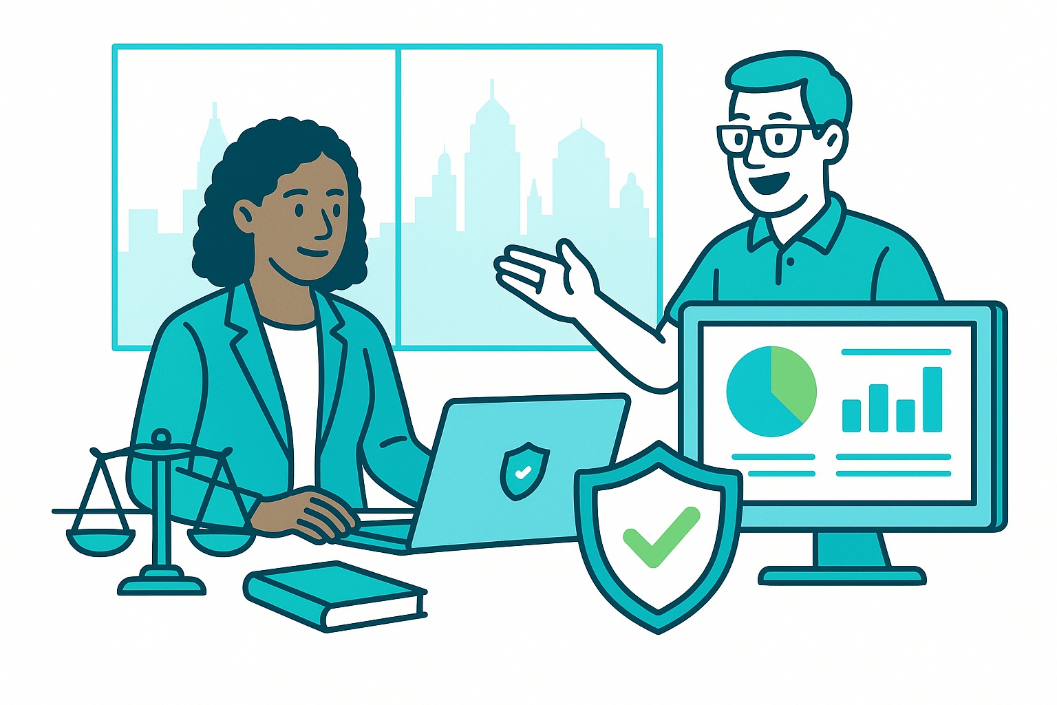Lockbaud IT professional reviewing a clear monthly report with a Kansas City lawyer