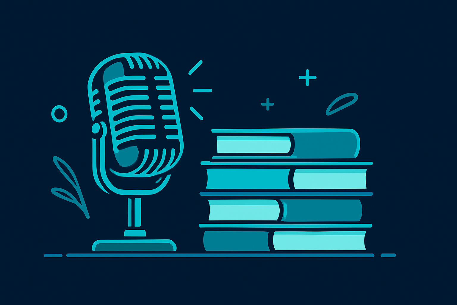 Vintage microphone next to a stack of books representing the Ground Zero Growth podcast intro