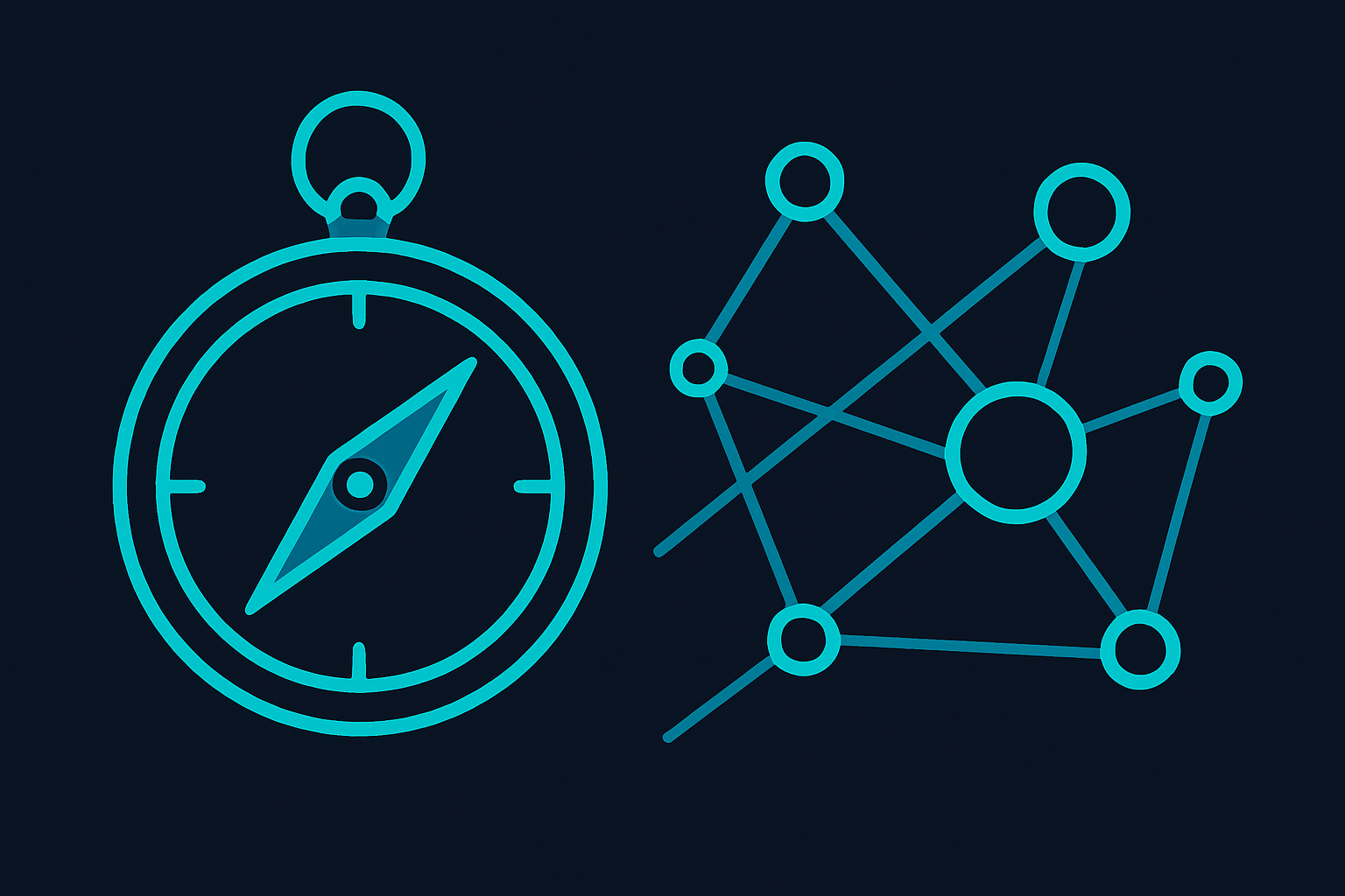 Compass and connected network nodes illustrating a new legacy in IT leadership