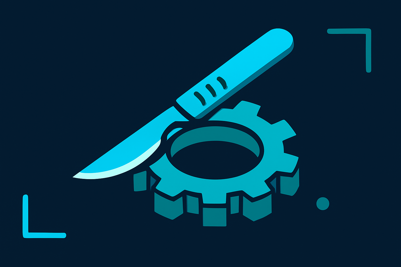 Operations precision: scalpel resting on a mechanical gear representing people and process