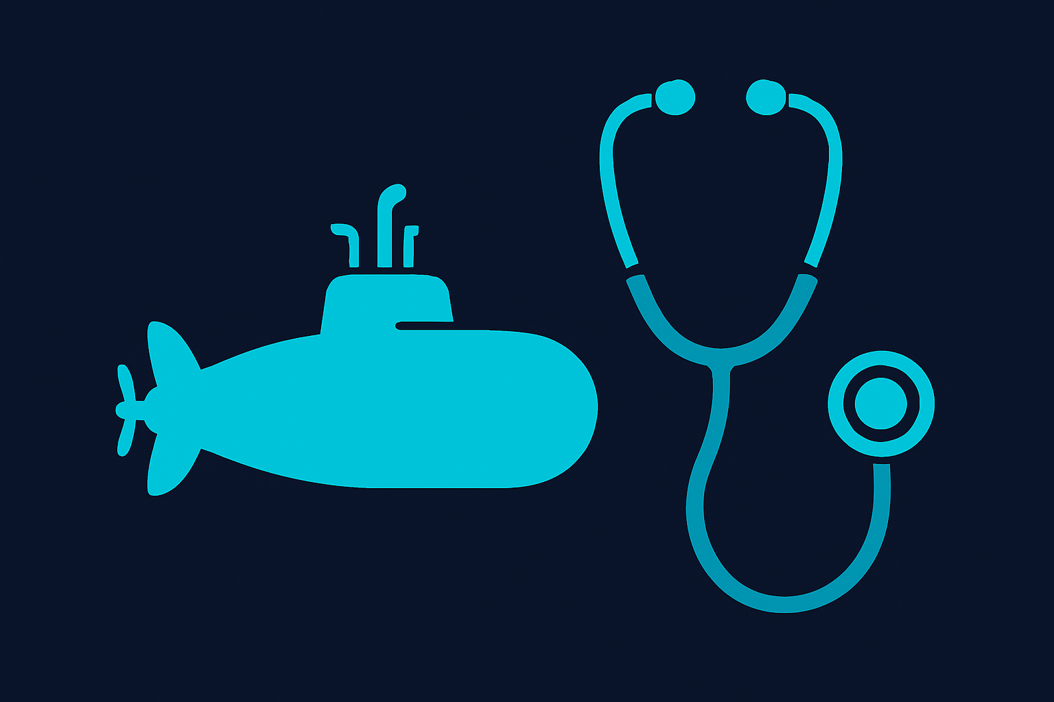 Leadership illustration with a submarine silhouette and a stethoscope representing Navy and healthcare