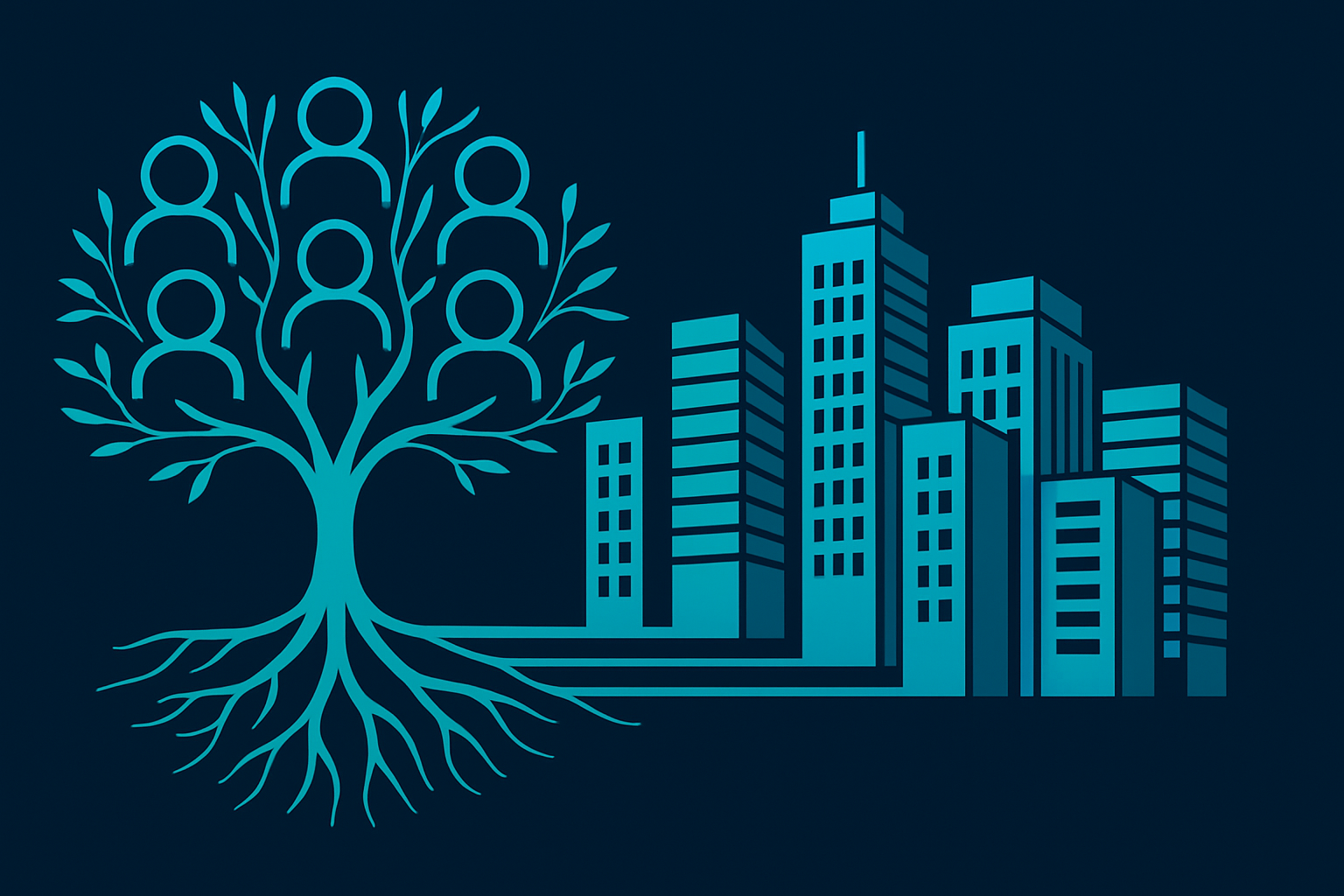 Family tree growing into an office building, representing a CPA firm passed down through generations