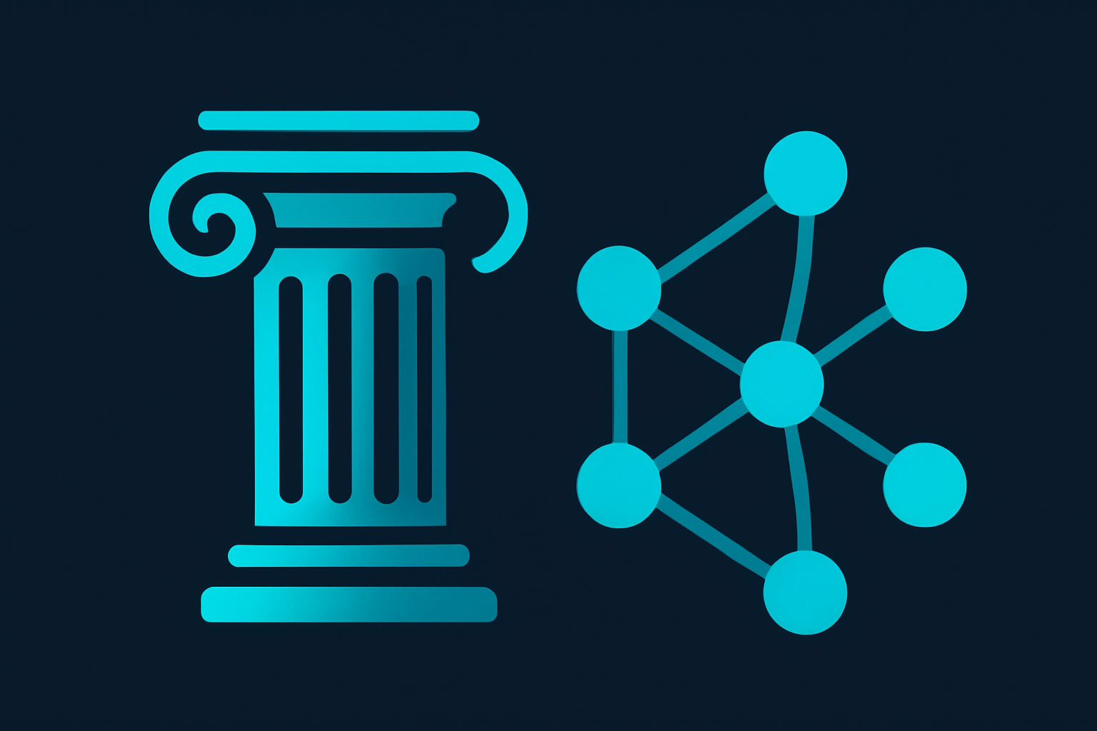 Chamber of commerce themed illustration with a column and a network of connected nodes
